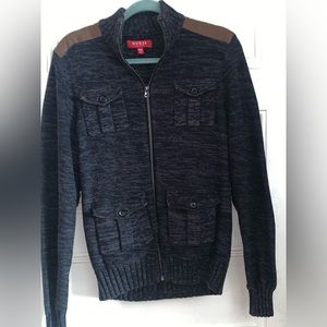 GUESS Men's Navy and Brown Sweater